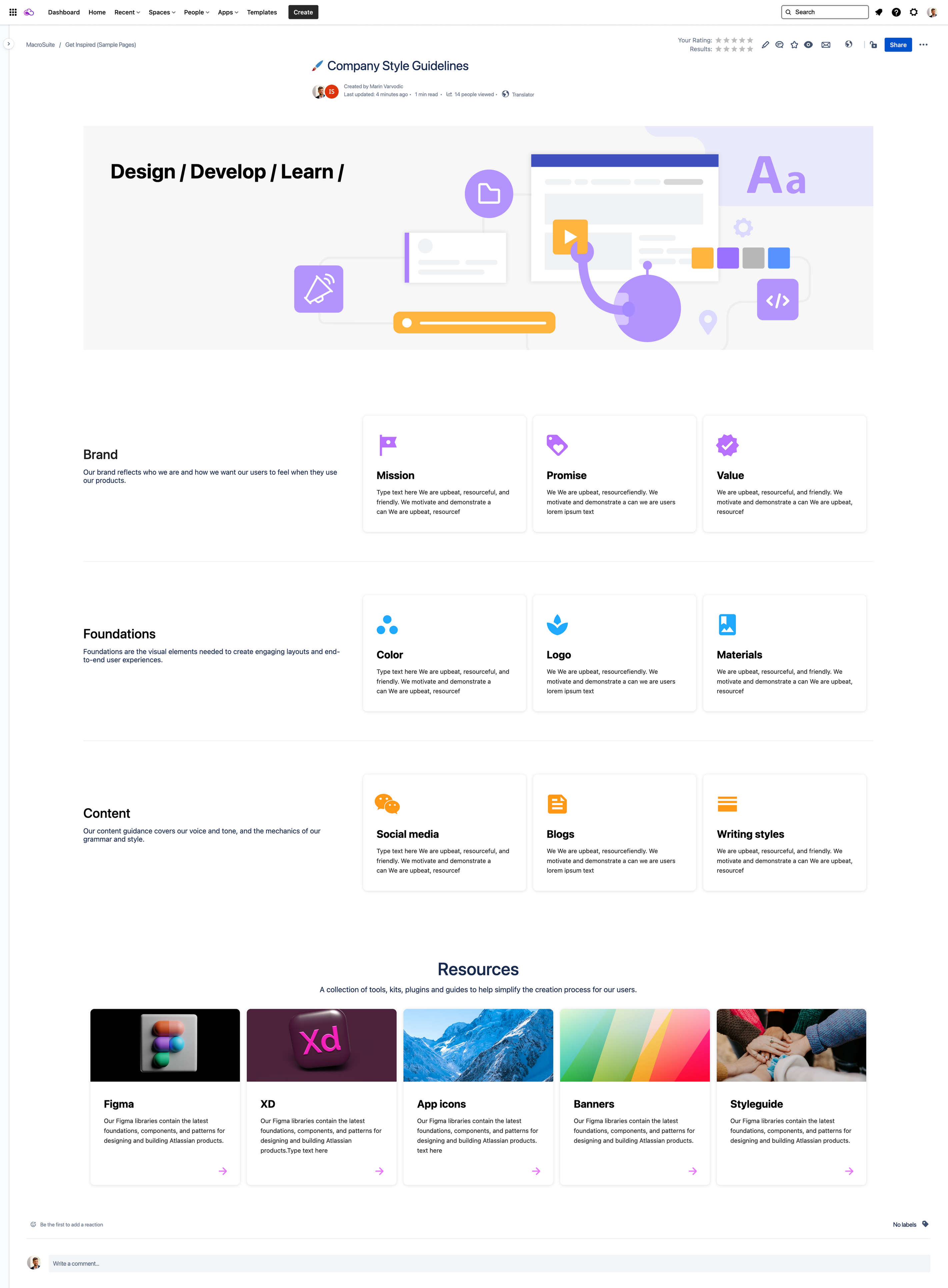 Overview of the Company style guide Confluence page