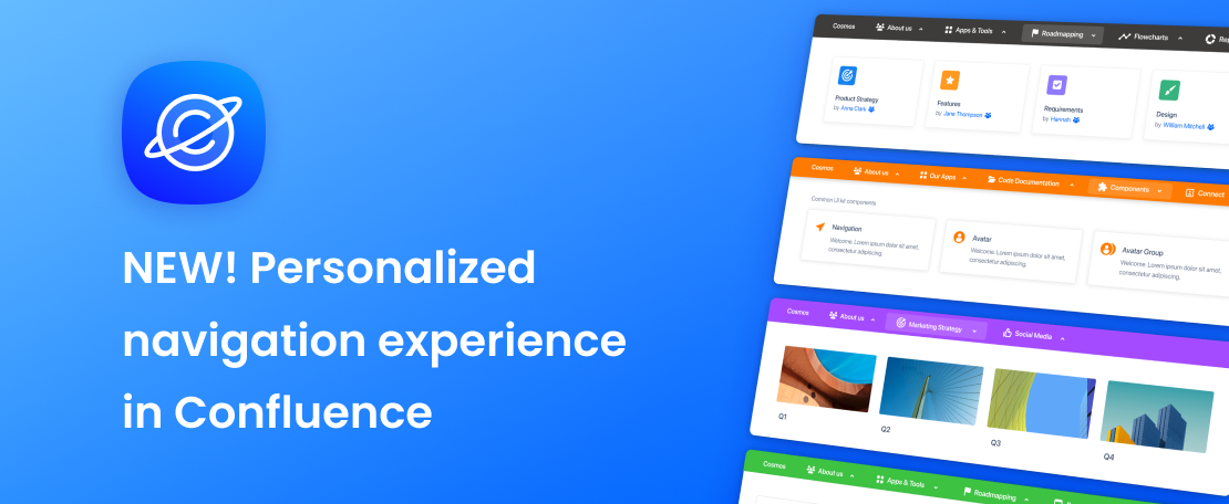 Cosmos Intranet for Confluence app logo and new navigation menu design styles preview